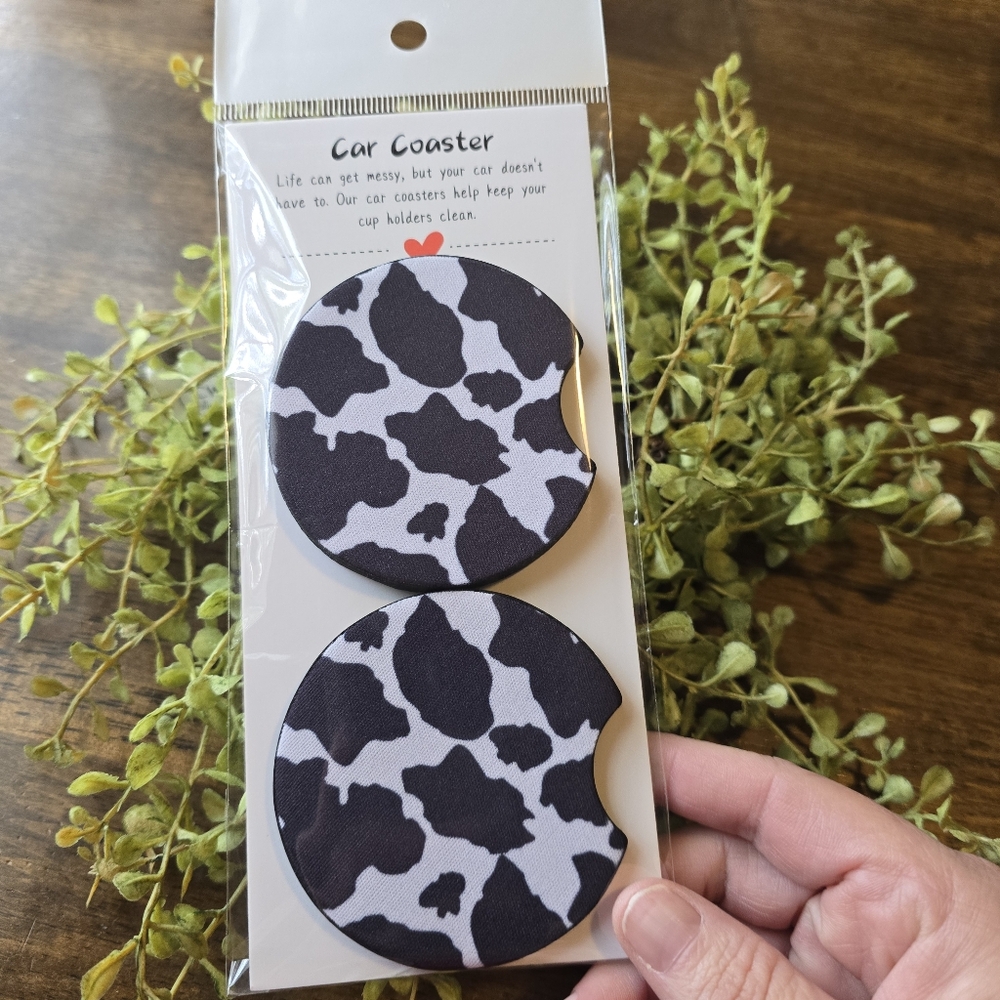 Cow Print Car Coasters